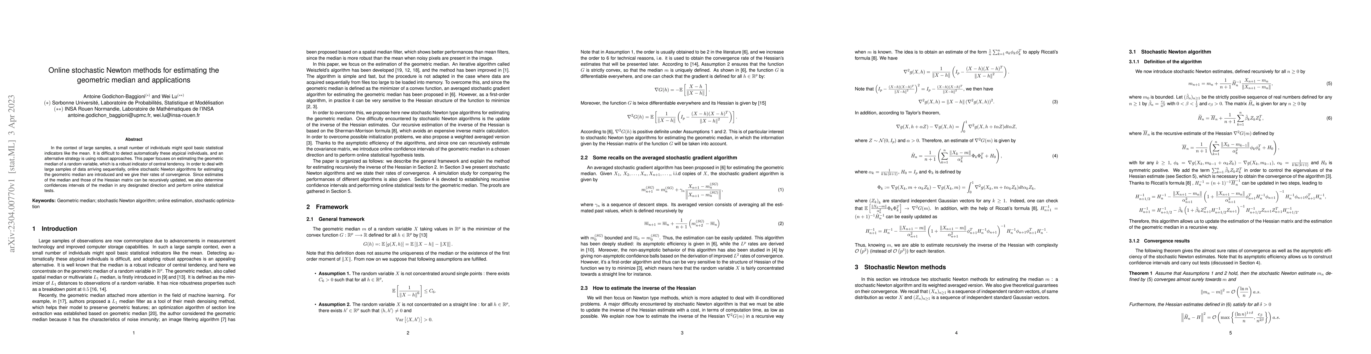 Thumbnail for Online stochastic Newton methods for estimating the geometric median and
  applications