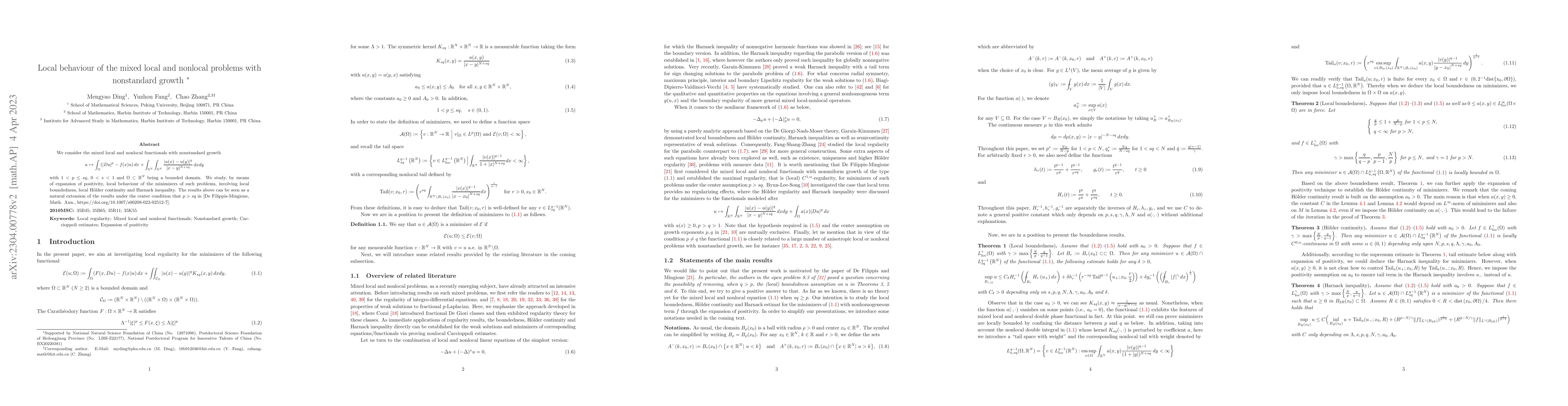 Thumbnail for Local behaviour of the mixed local and nonlocal problems with
  nonstandard growth