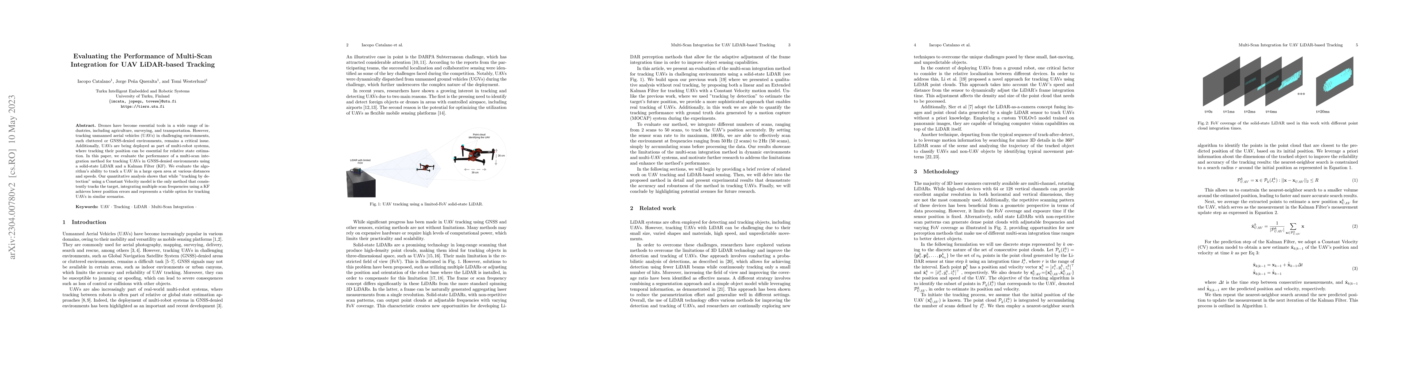Thumbnail for Evaluating the Performance of Multi-Scan Integration for UAV LiDAR-based
  Tracking