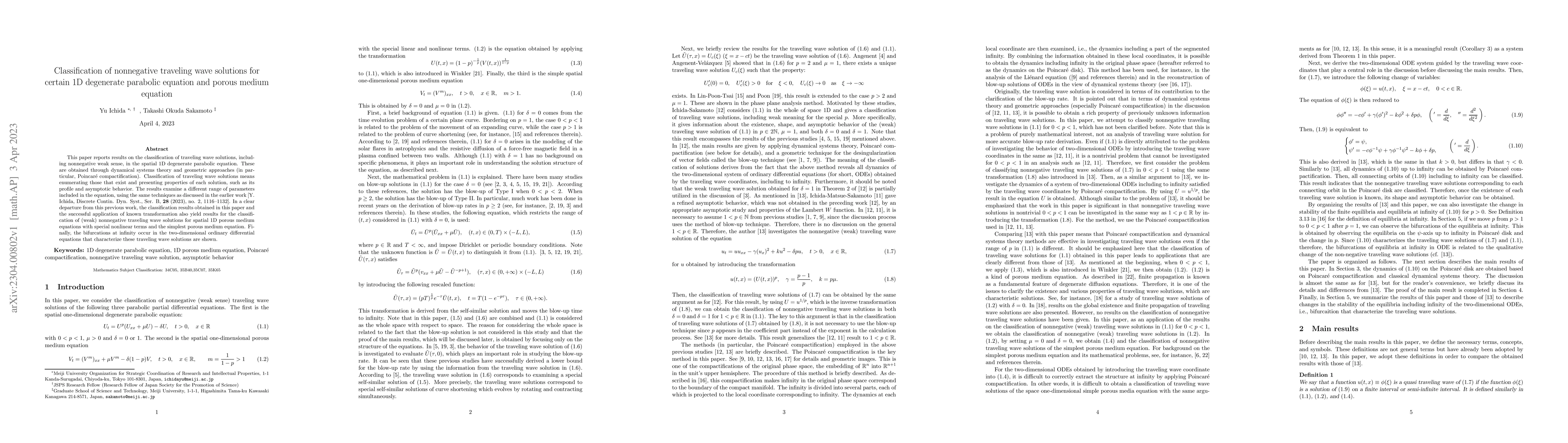 Thumbnail for Classification of nonnegative traveling wave solutions for certain 1D
  degenerate parabolic equation and porous medium equation