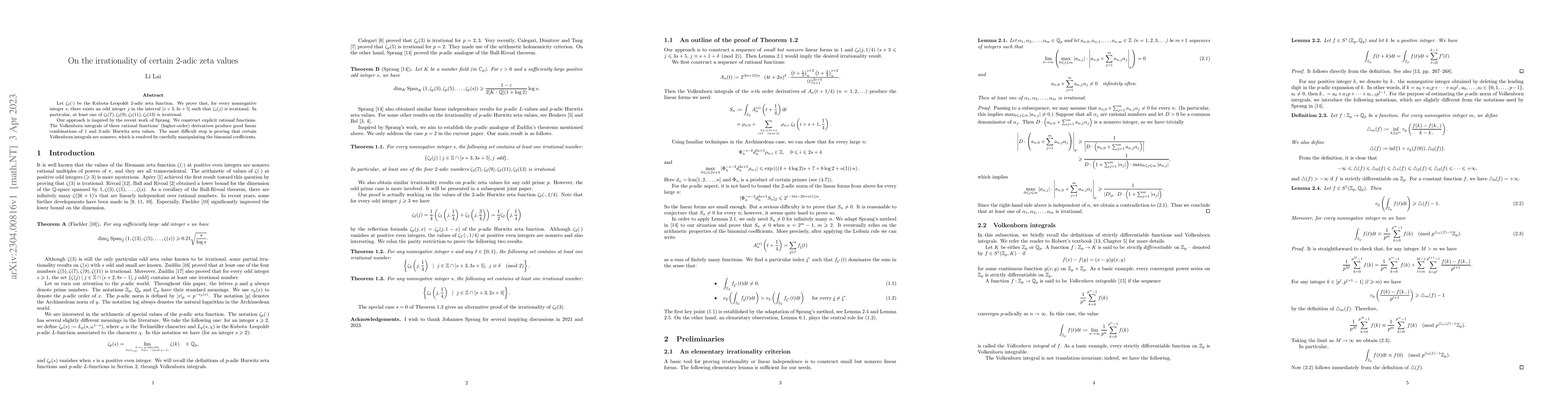 Thumbnail for On the irrationality of certain $2$-adic zeta values