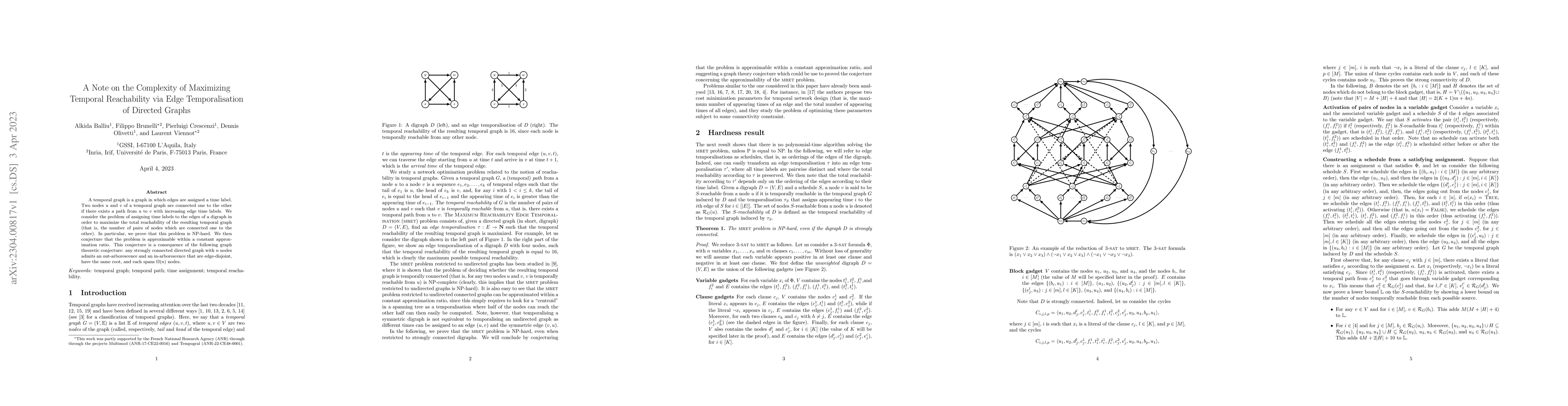 Thumbnail for A Note on the Complexity of Maximizing Temporal Reachability via Edge
  Temporalisation of Directed Graphs