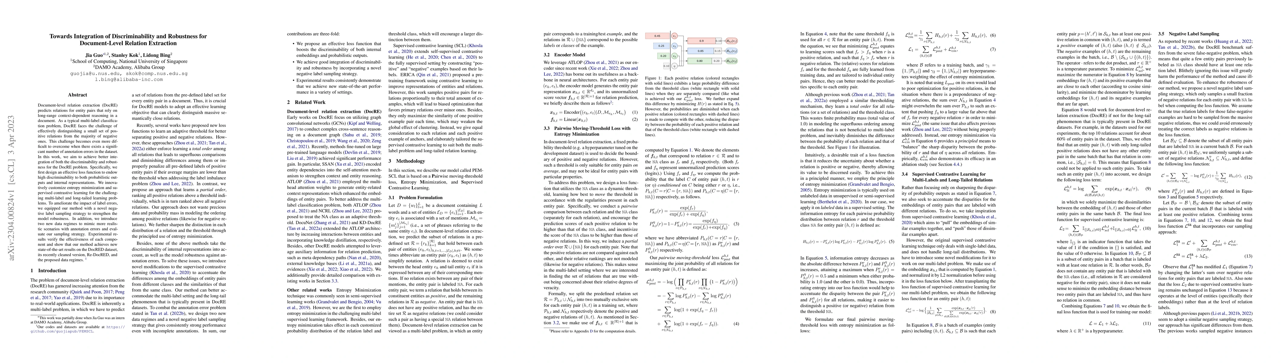 Thumbnail for Towards Integration of Discriminability and Robustness for
  Document-Level Relation Extraction