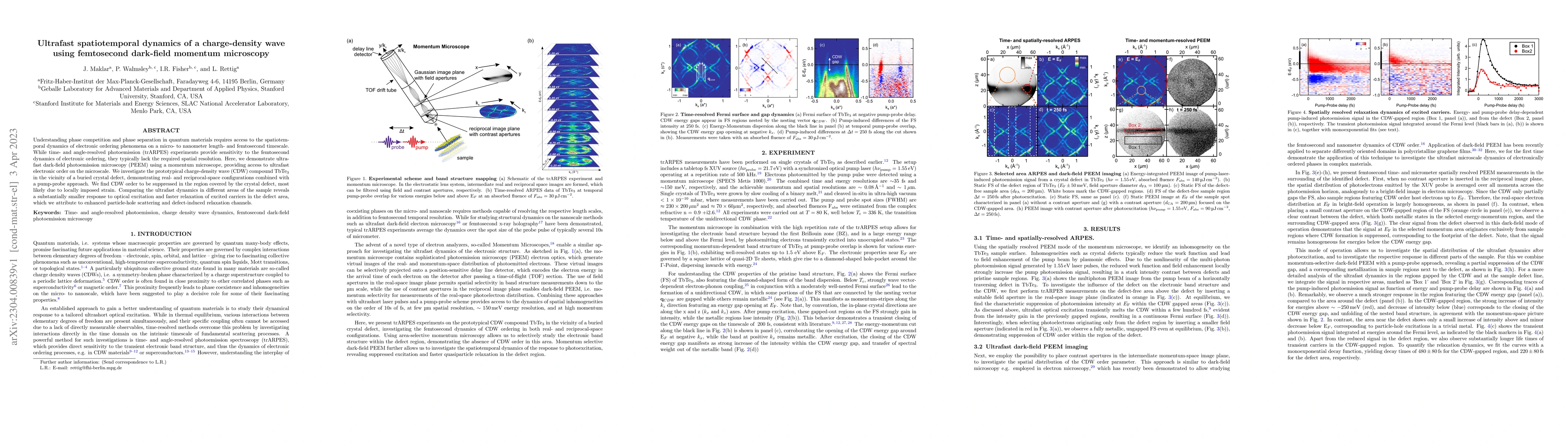Thumbnail for Ultrafast spatiotemporal dynamics of a charge-density wave using
  femtosecond dark-field momentum microscopy