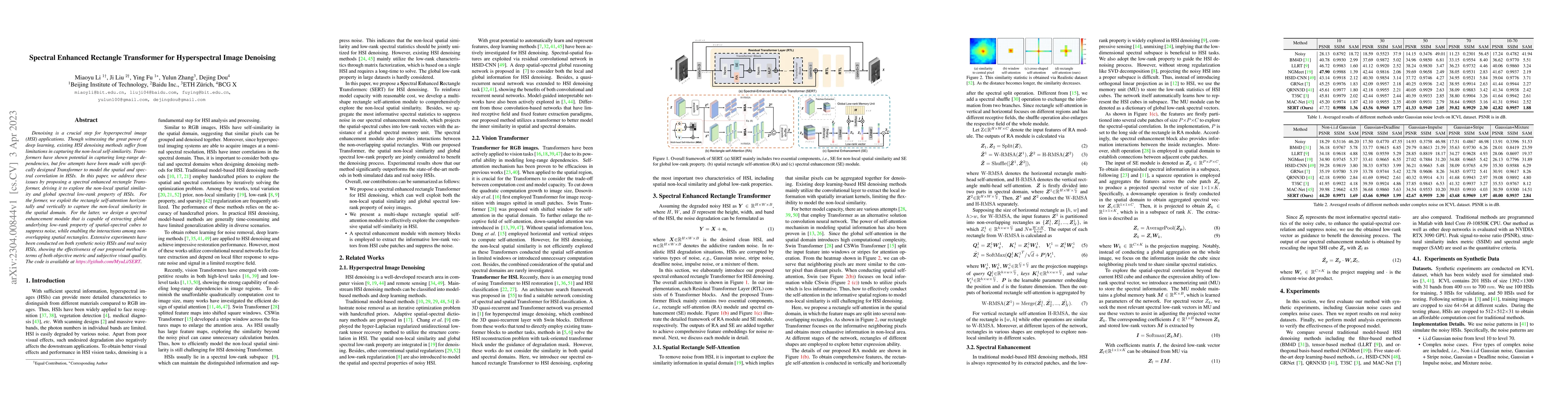 Thumbnail for Spectral Enhanced Rectangle Transformer for Hyperspectral Image
  Denoising
