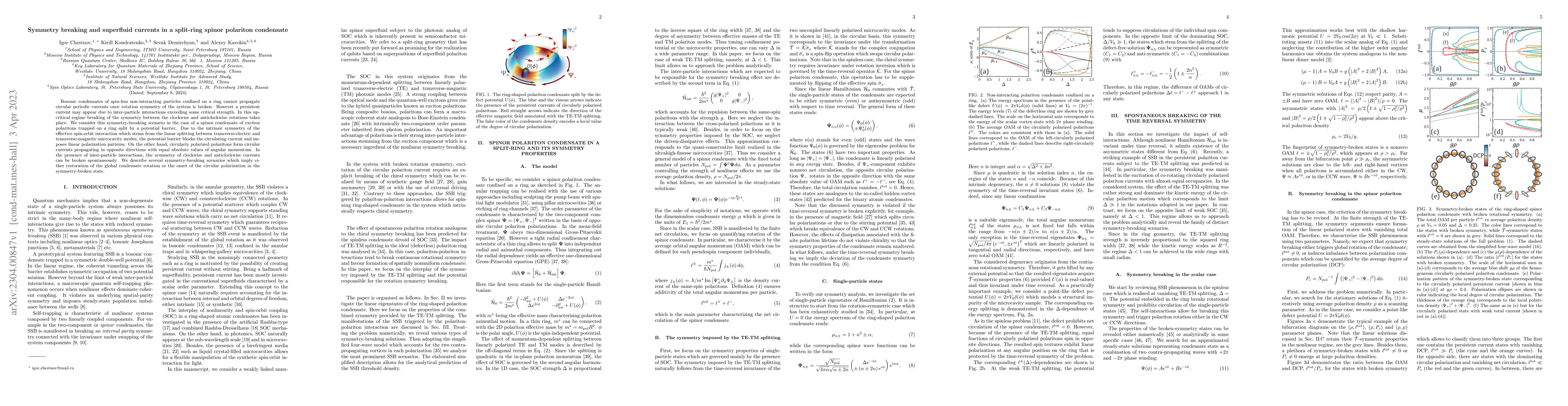 Thumbnail for Symmetry breaking and superfluid currents in a split-ring spinor
  polariton condensate