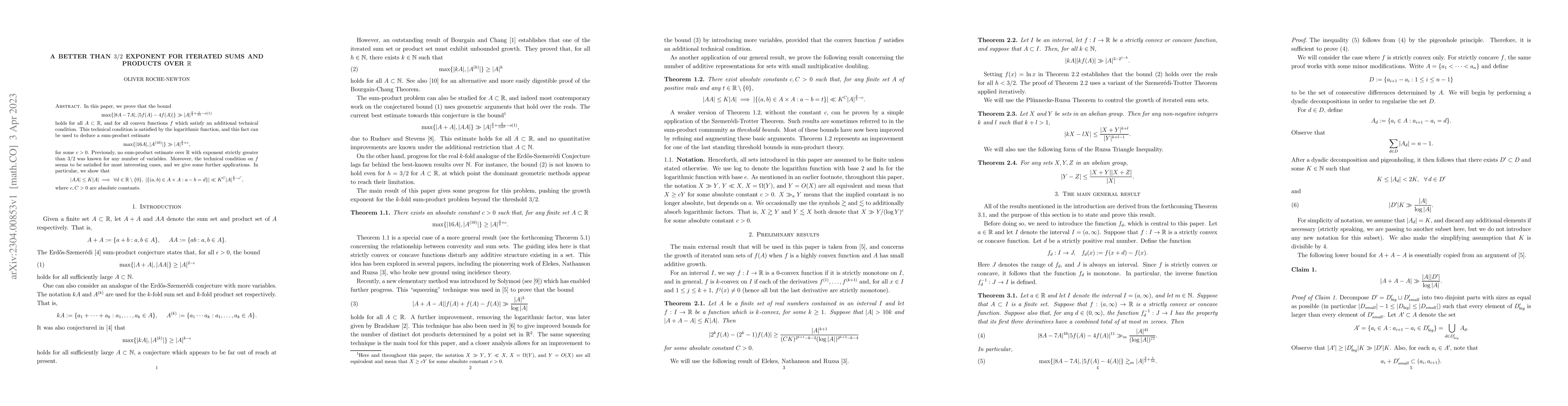 Thumbnail for A better than $3/2$ exponent for iterated sums and products over
  $\mathbb R$