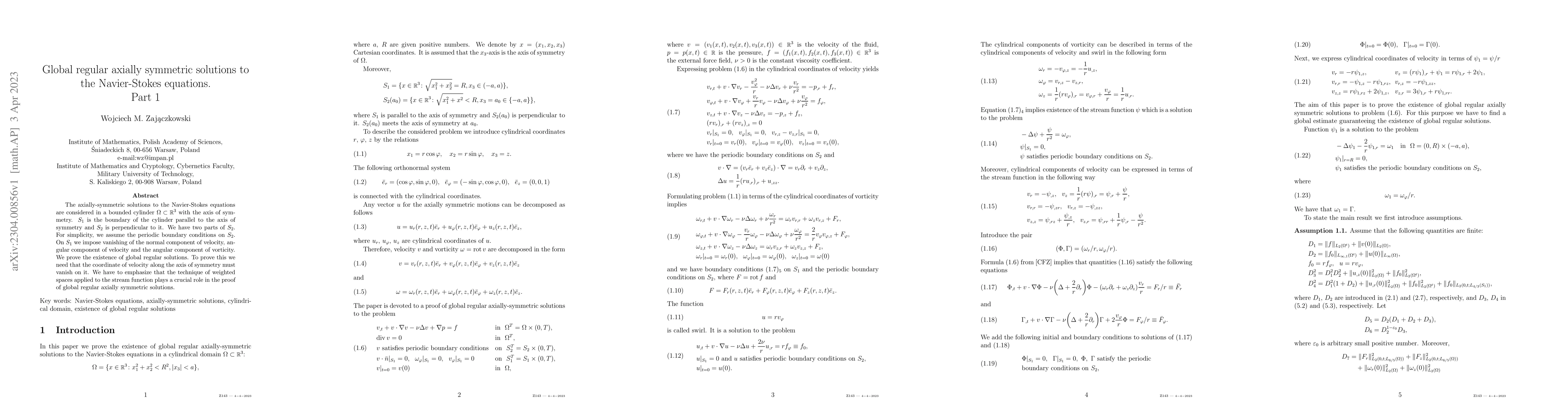 Thumbnail for Global regular axially-symmetric solutions to the Navier-Stokes
  equations. Part 1