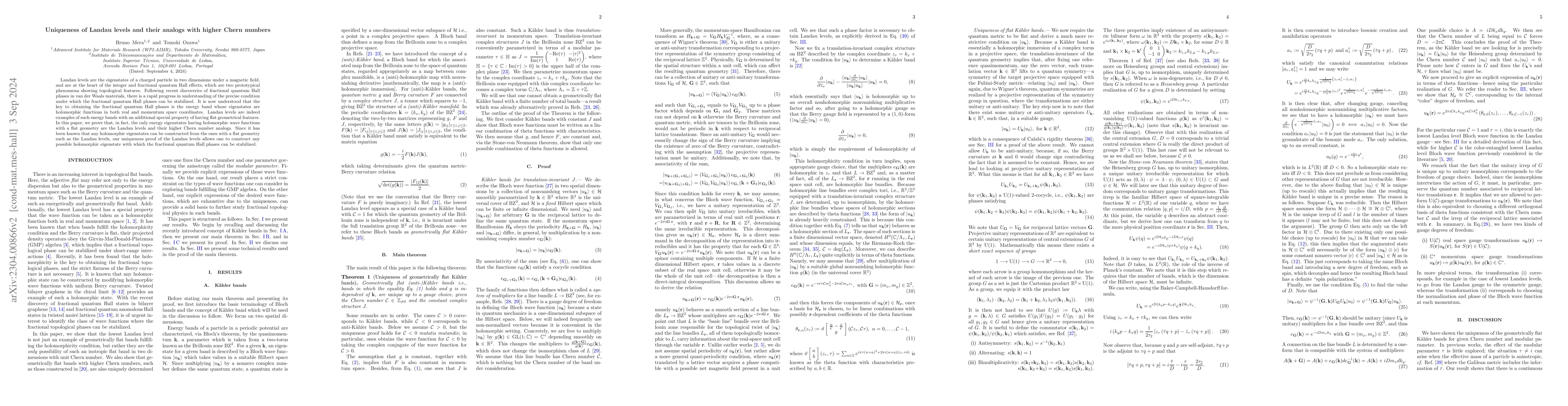 Thumbnail for Uniqueness of Landau levels and their analogs with higher Chern numbers
