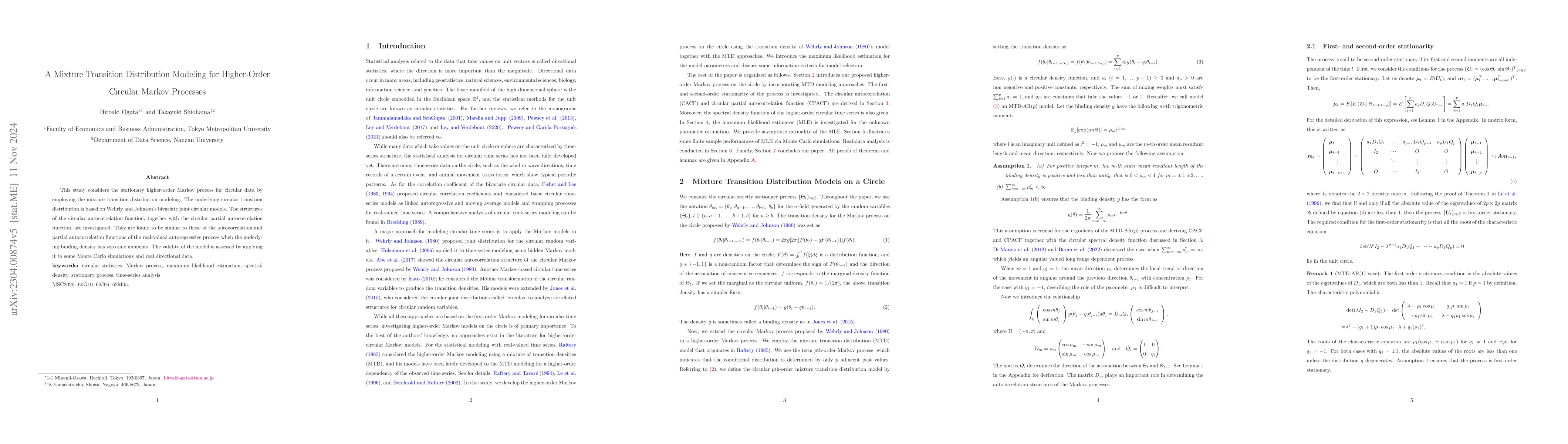 Thumbnail for A mixture transition distribution modeling for higher-order circular
  Markov processes