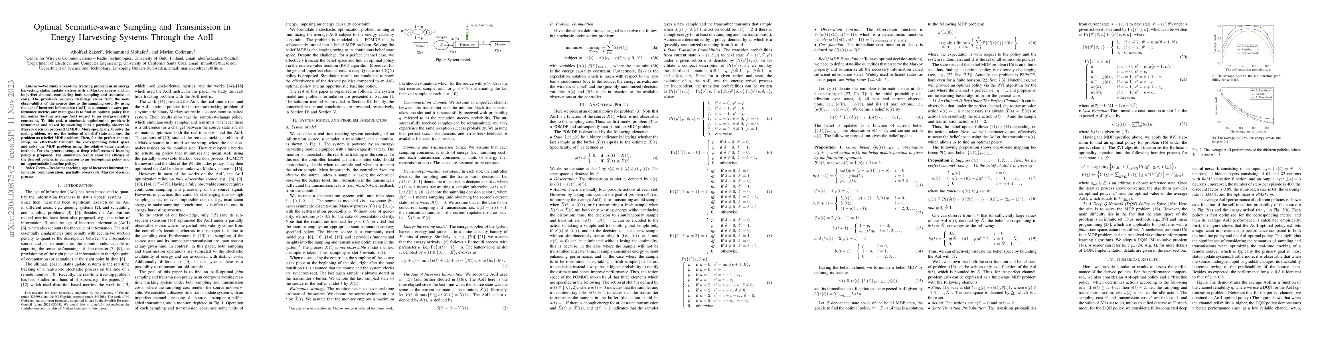 Thumbnail for Optimal Semantic-aware Sampling and Transmission in Energy Harvesting
  Systems Through the AoII