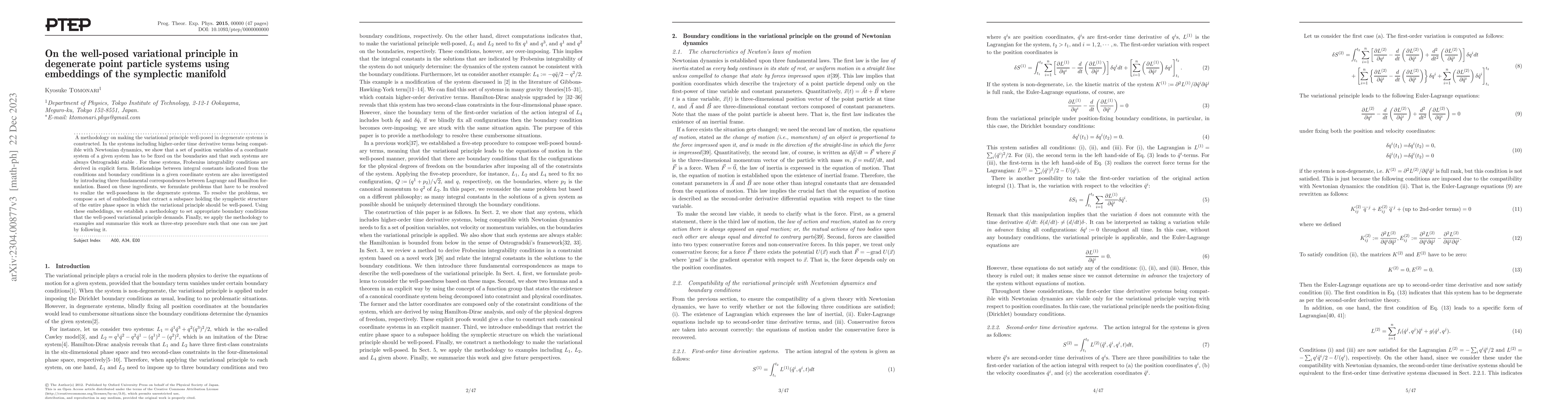 Thumbnail for On the well-posed variational principle in degenerate point particle
  systems using embeddings of the symplectic manifold