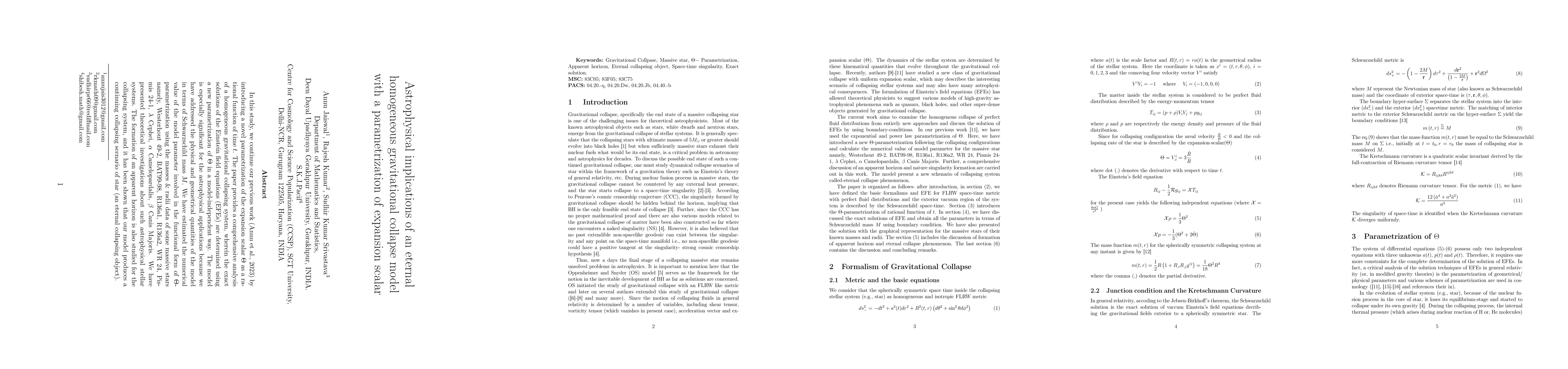 Thumbnail for Astrophysical implications of an eternal homogeneous gravitational
  collapse model with a parametrization of expansion scalar
