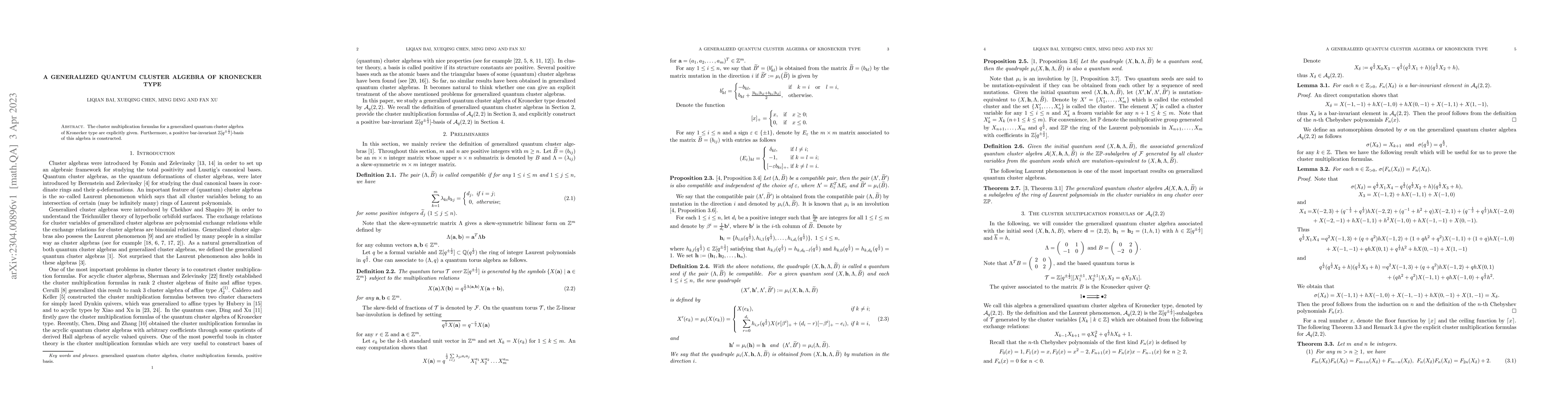 Thumbnail for A generalized quantum cluster algebra of Kronecker type