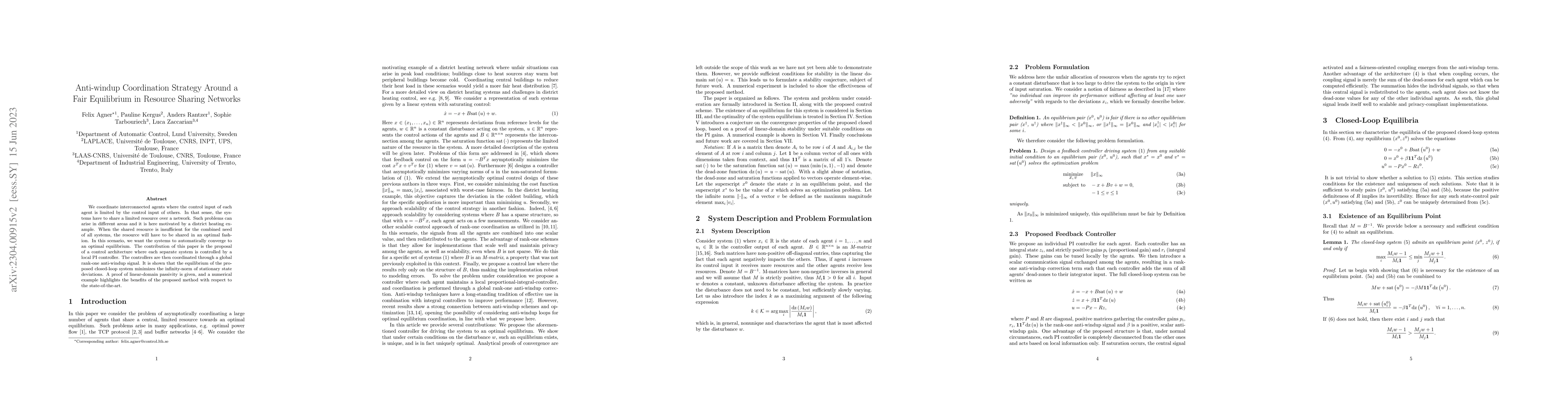 Thumbnail for Anti-windup coordination strategy around a fair equilibrium in resource
  sharing networks