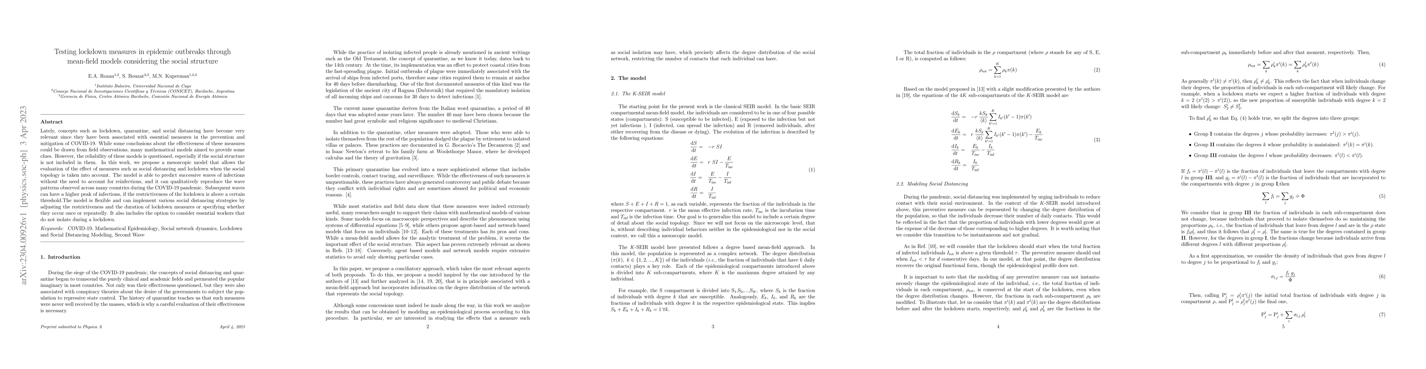 Thumbnail for Testing lockdown measures in epidemic outbreaks through mean-field
  models considering the social structure