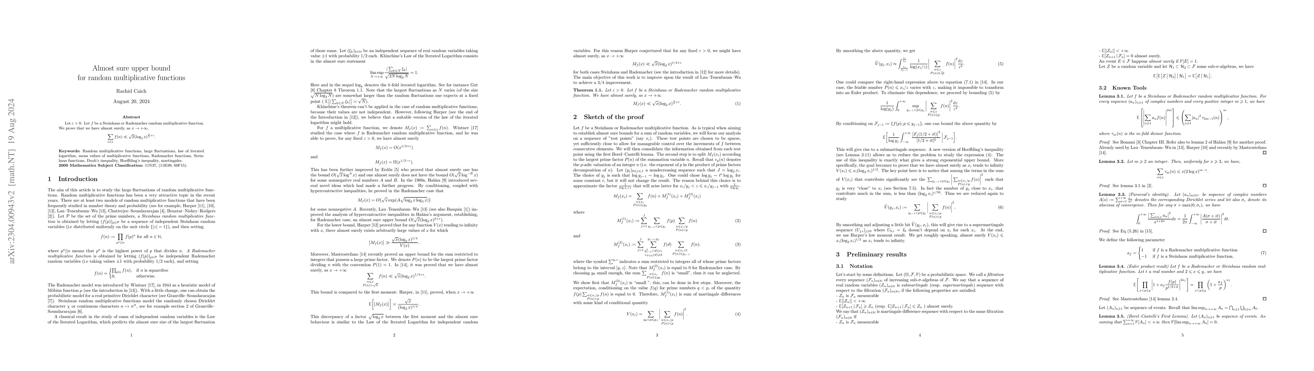 Thumbnail for Almost sure upper bound for random multiplicative functions