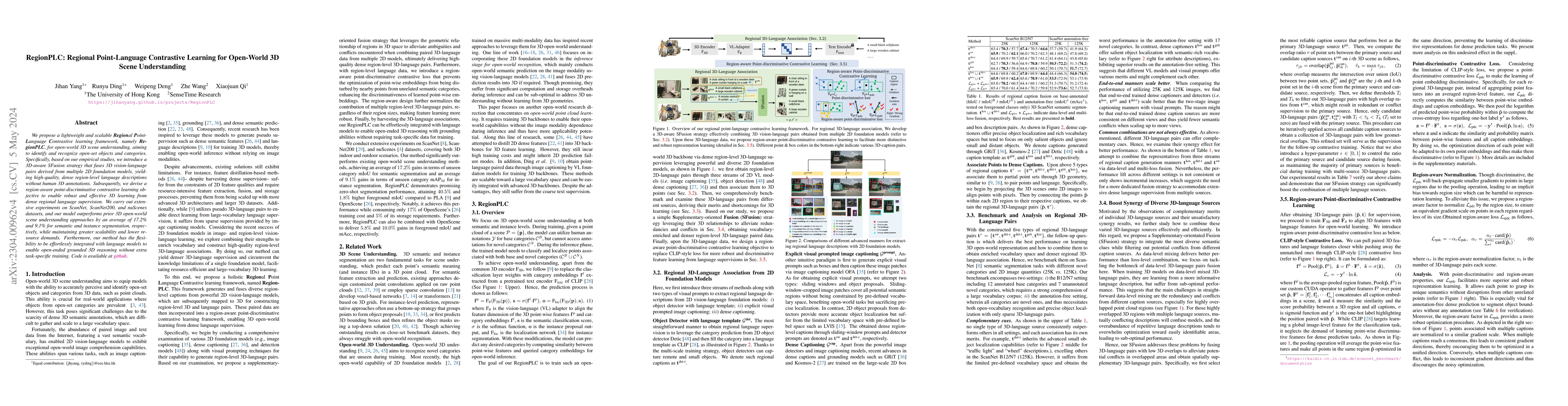 Thumbnail for RegionPLC: Regional Point-Language Contrastive Learning for Open-World
  3D Scene Understanding