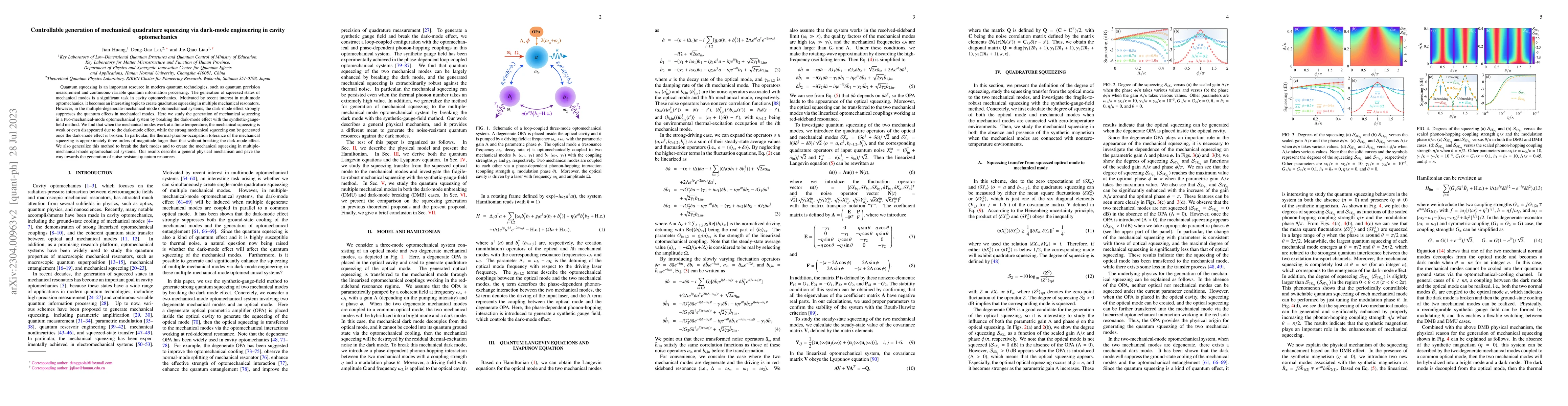 Thumbnail for Controllable generation of mechanical quadrature squeezing via dark-mode
  engineering in cavity optomechanics