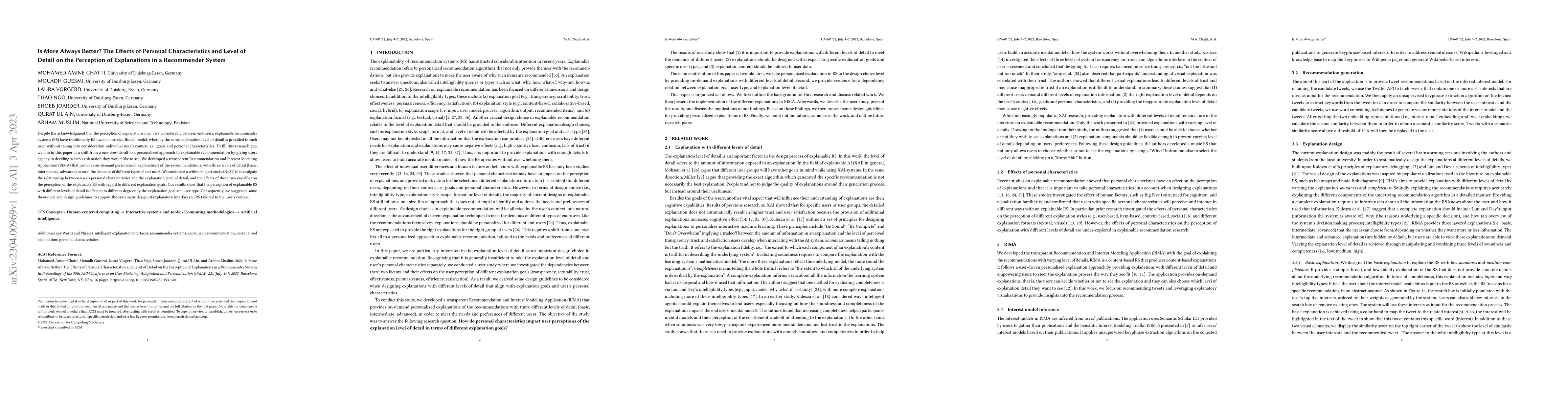 Thumbnail for Is More Always Better? The Effects of Personal Characteristics and Level
  of Detail on the Perception of Explanations in a Recommender System