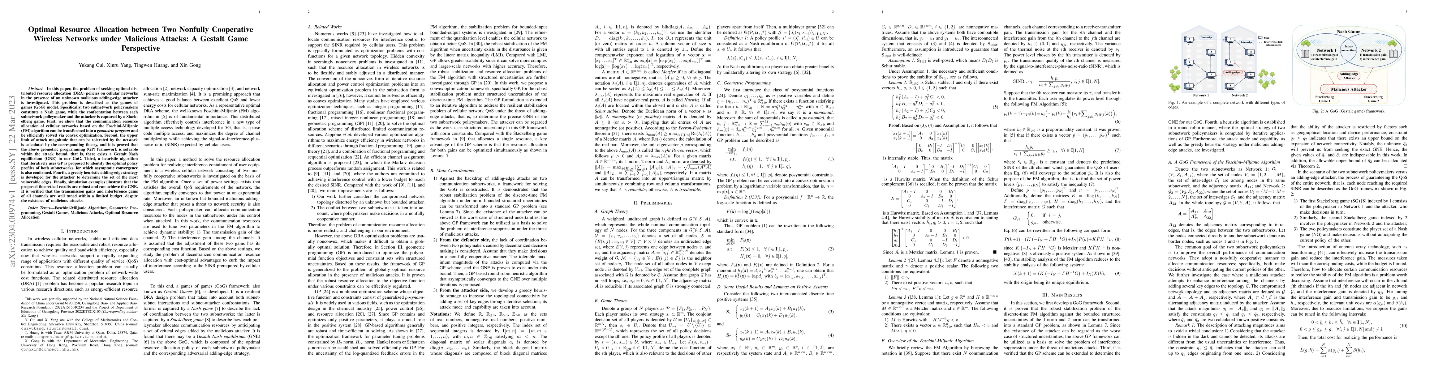Thumbnail for Optimal Resource Allocation between Two Nonfully Cooperative Wireless
  Networks under Malicious Attacks: A Gestalt Game Perspective