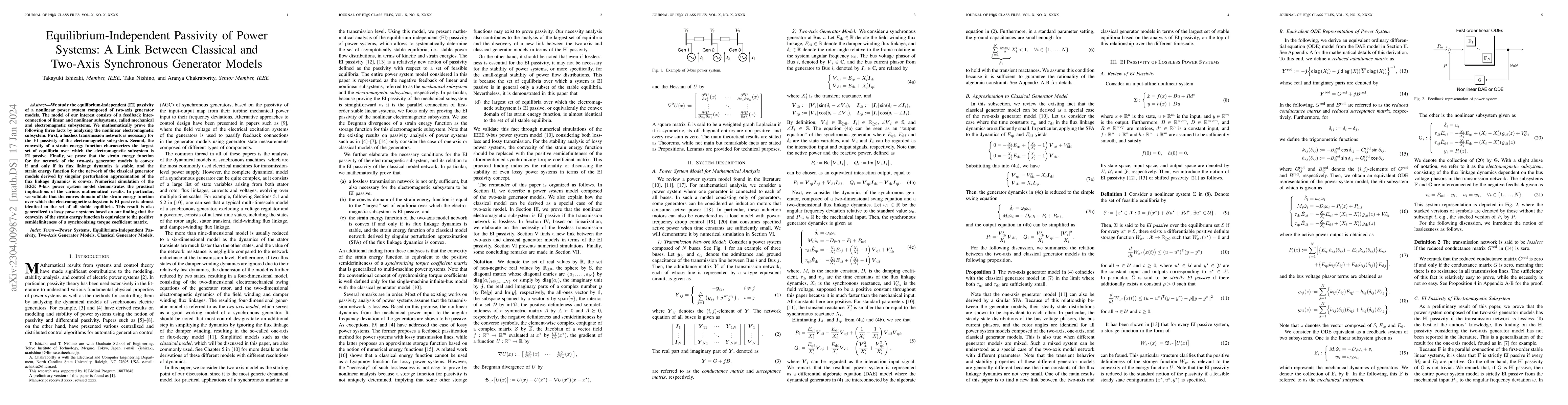 Thumbnail for Equilibrium-Independent Passivity of Power Systems: A Link Between
  Classical and Two-Axis Synchronous Generator Models