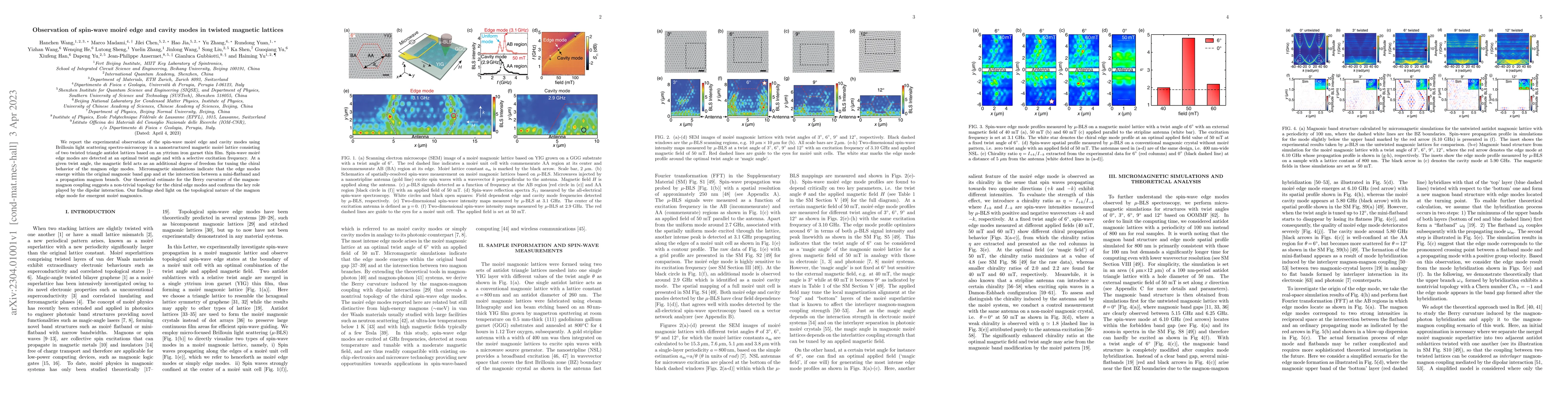 Thumbnail for Observation of spin-wave moir\'e edge and cavity modes in twisted
  magnetic lattices