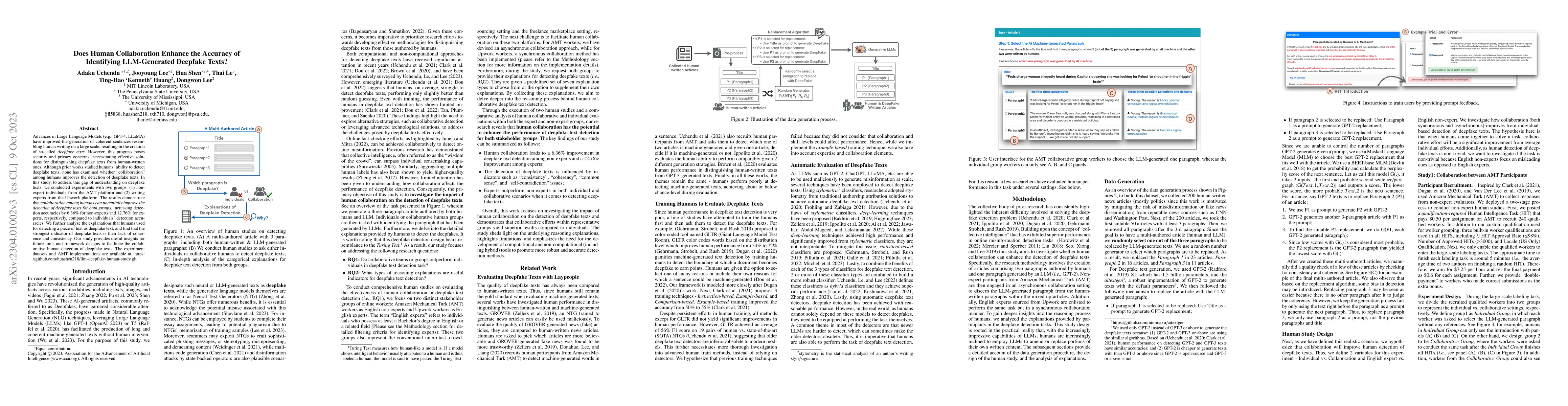 Thumbnail for Does Human Collaboration Enhance the Accuracy of Identifying
  LLM-Generated Deepfake Texts?