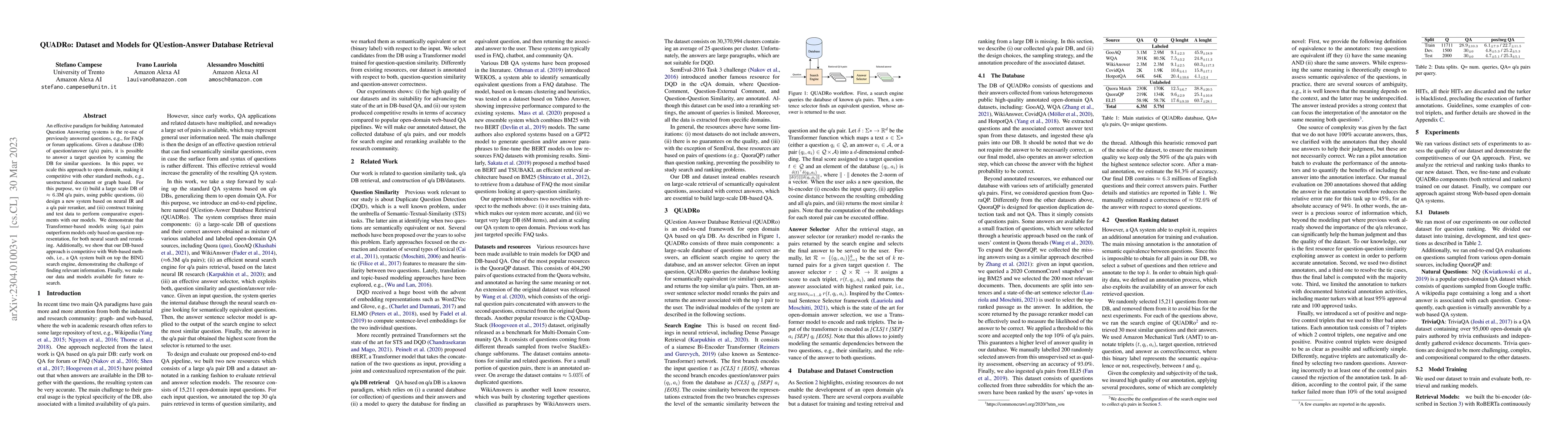 Thumbnail for QUADRo: Dataset and Models for QUestion-Answer Database Retrieval
