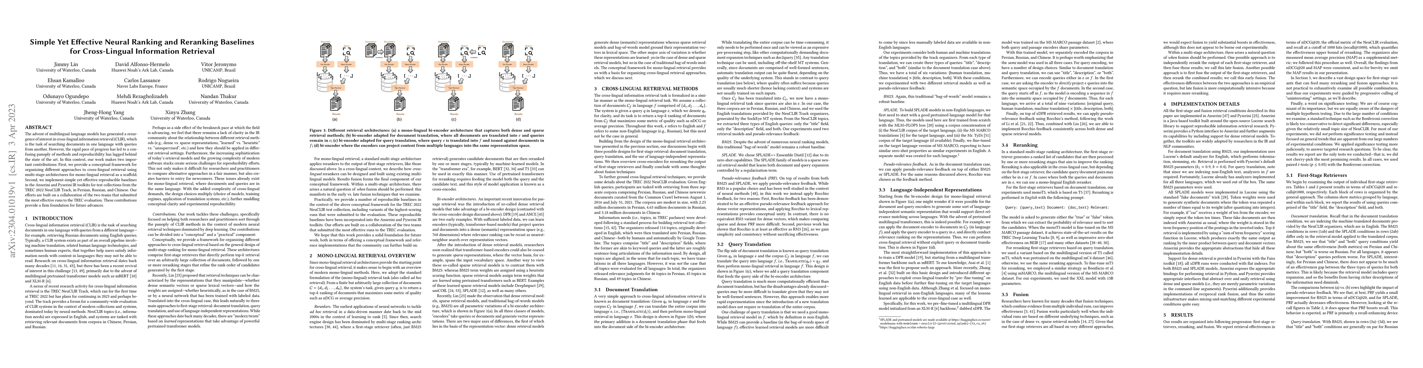 Thumbnail for Simple Yet Effective Neural Ranking and Reranking Baselines for
  Cross-Lingual Information Retrieval