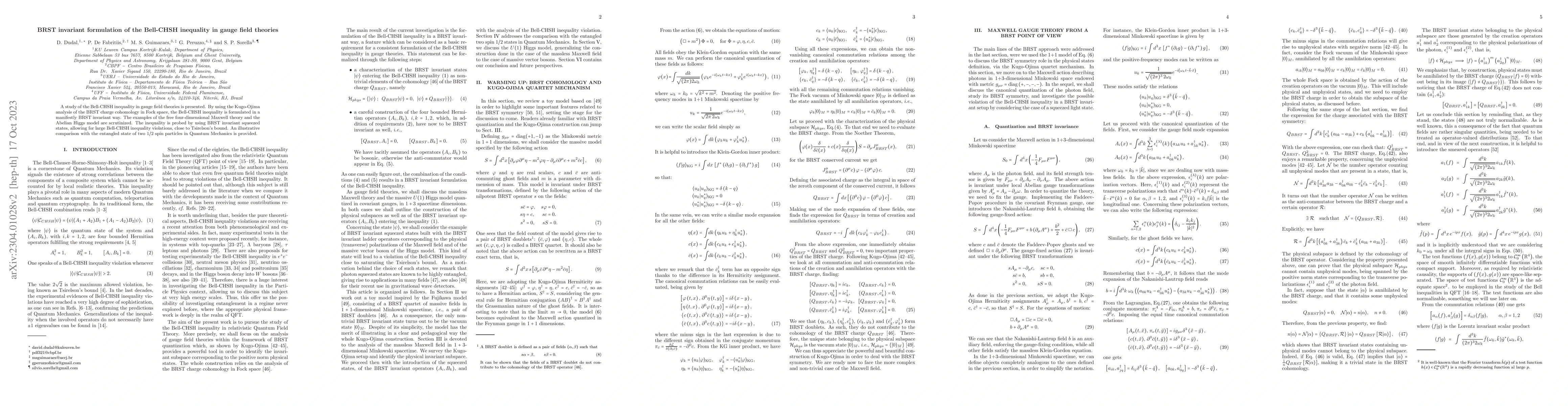 Thumbnail for BRST invariant formulation of the Bell-CHSH inequality in gauge field
  theories