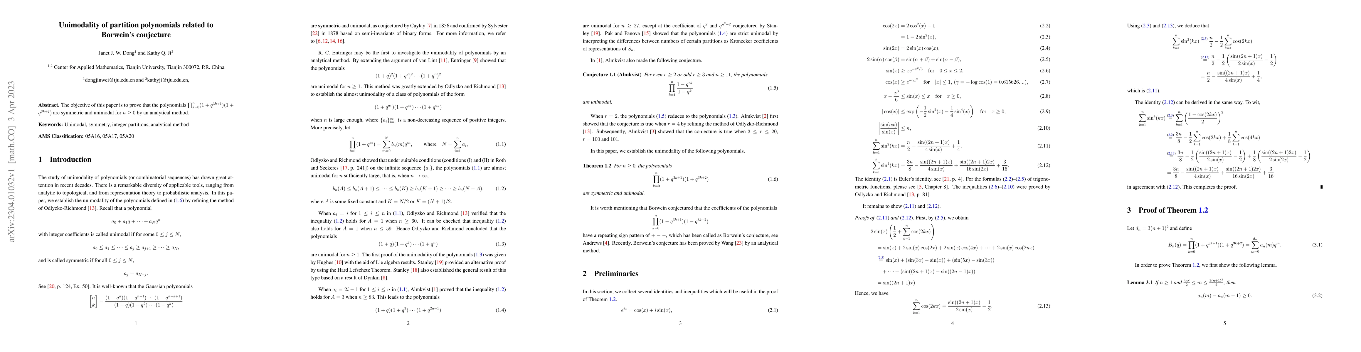 Thumbnail for Unimodality of partition polynomials related to Borwein's conjecture