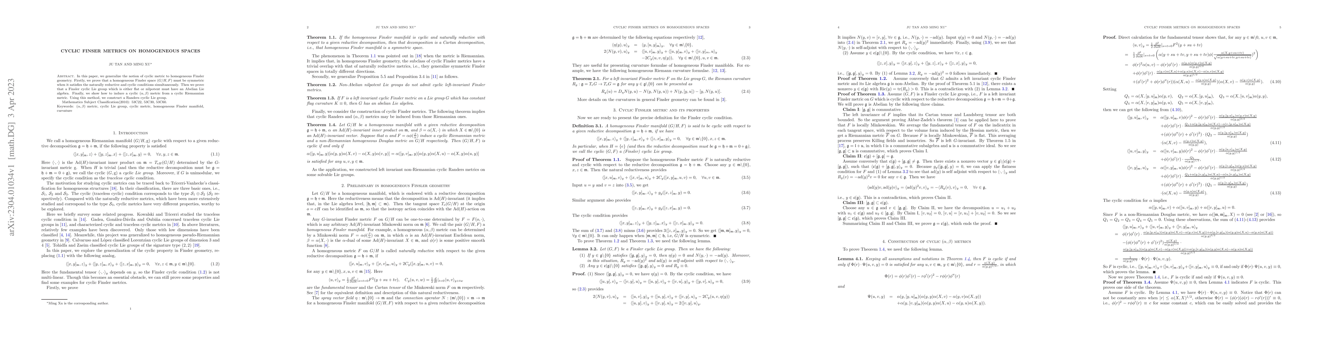 Thumbnail for Cyclic Finser metrics on homogeneous spaces