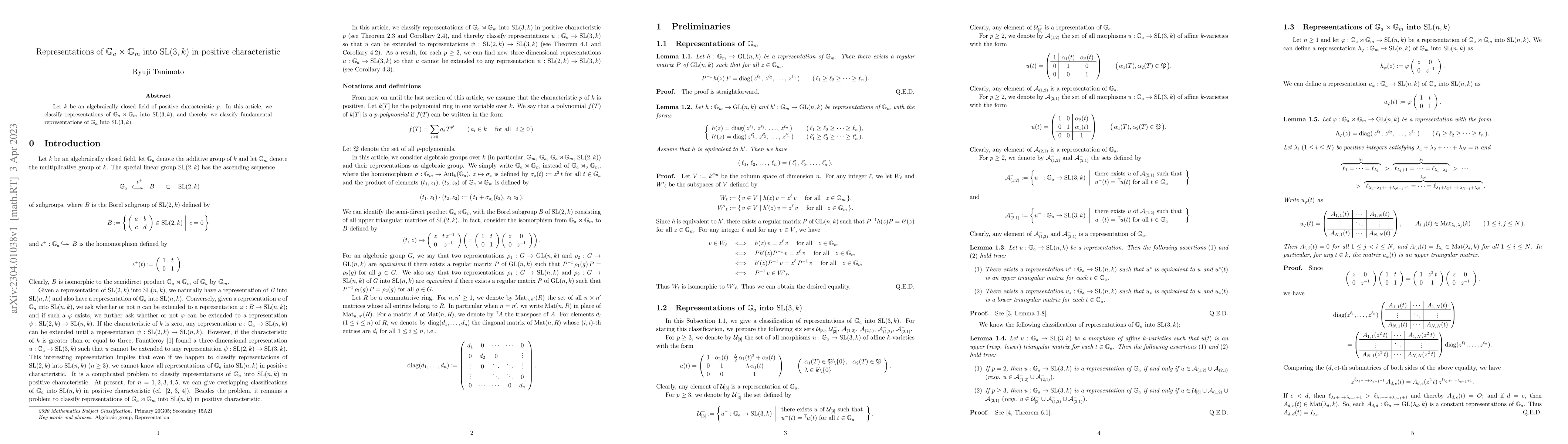Thumbnail for Representations of $\mathbb{G}_a \rtimes \mathbb{G}_m$ into ${\rm SL}(3,
  k)$ in positive characteristic