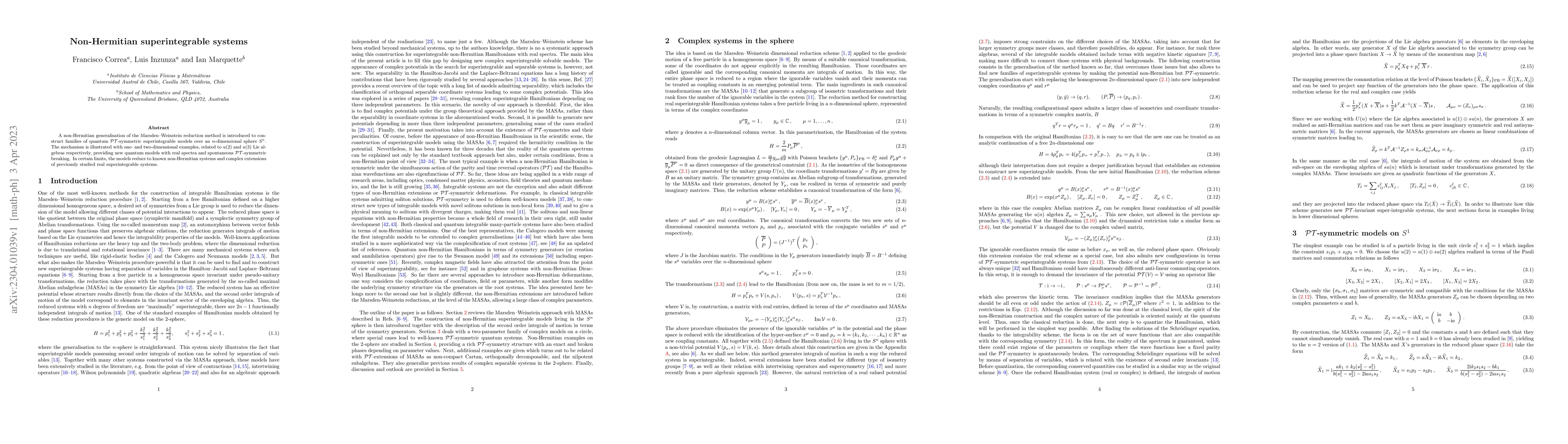 Thumbnail for Non-Hermitian superintegrable systems