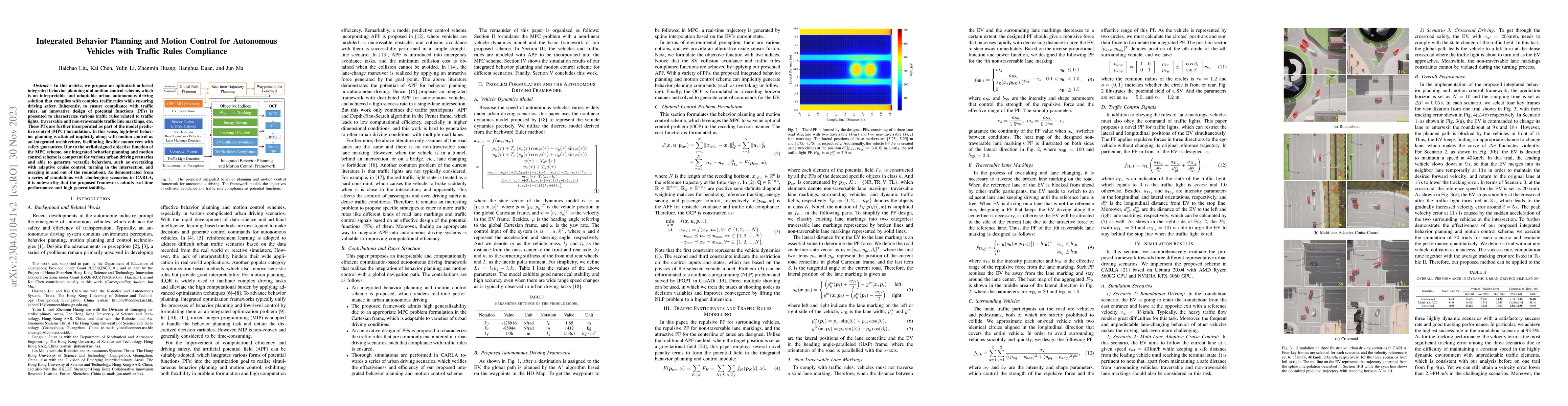 Thumbnail for Integrated Behavior Planning and Motion Control for Autonomous Vehicles
  with Traffic Rules Compliance