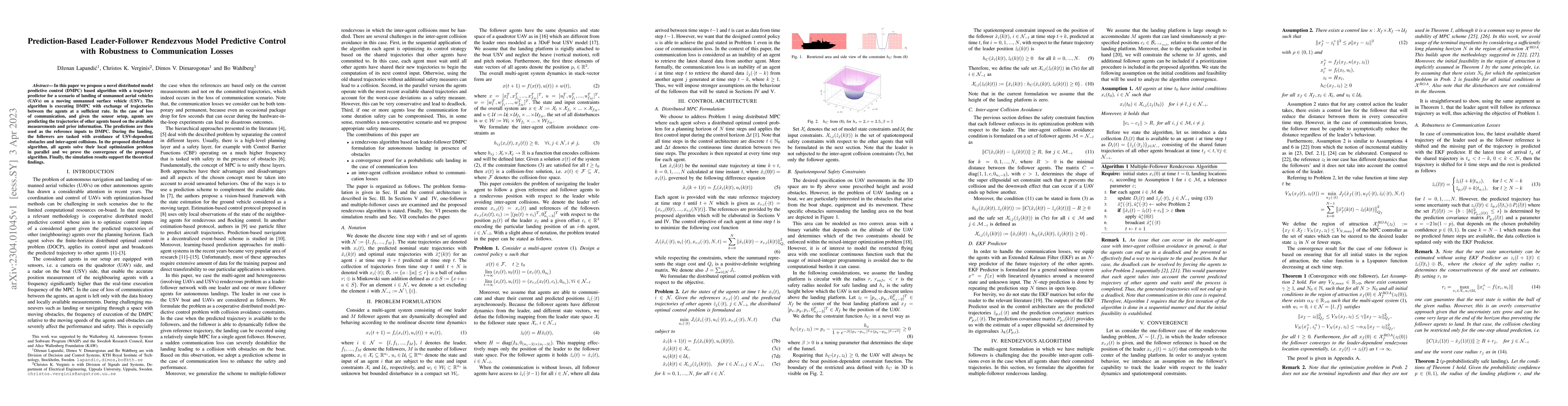 Thumbnail for Prediction-Based Leader-Follower Rendezvous Model Predictive Control
  with Robustness to Communication Losses