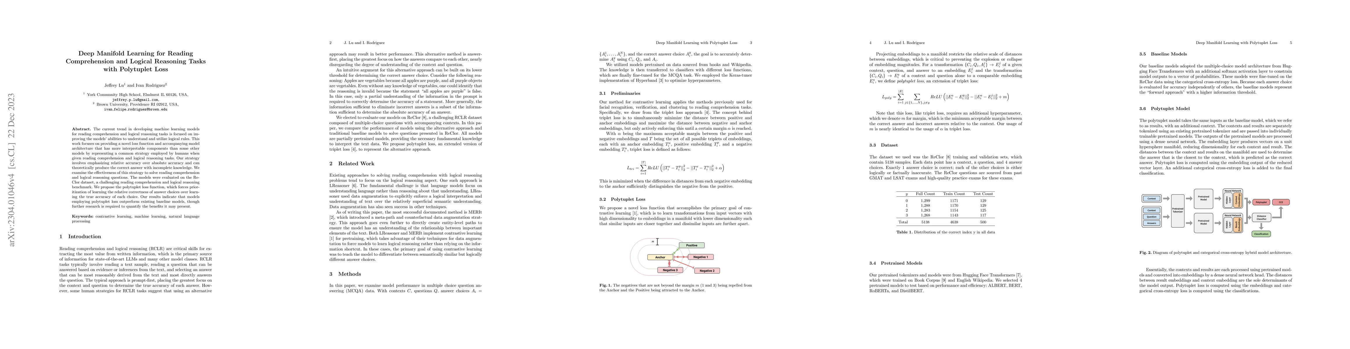 Thumbnail for Deep Manifold Learning for Reading Comprehension and Logical Reasoning
  Tasks with Polytuplet Loss