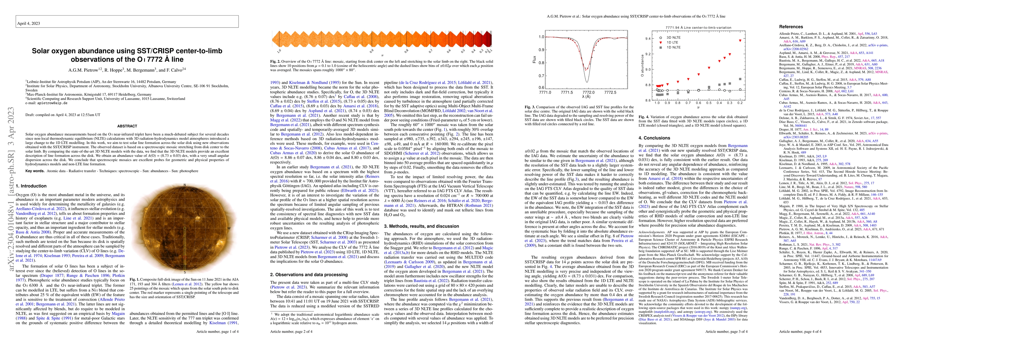 Thumbnail for Solar oxygen abundance using SST/CRISP center-to-limb observations of
  the O I 7772 \r{A} line