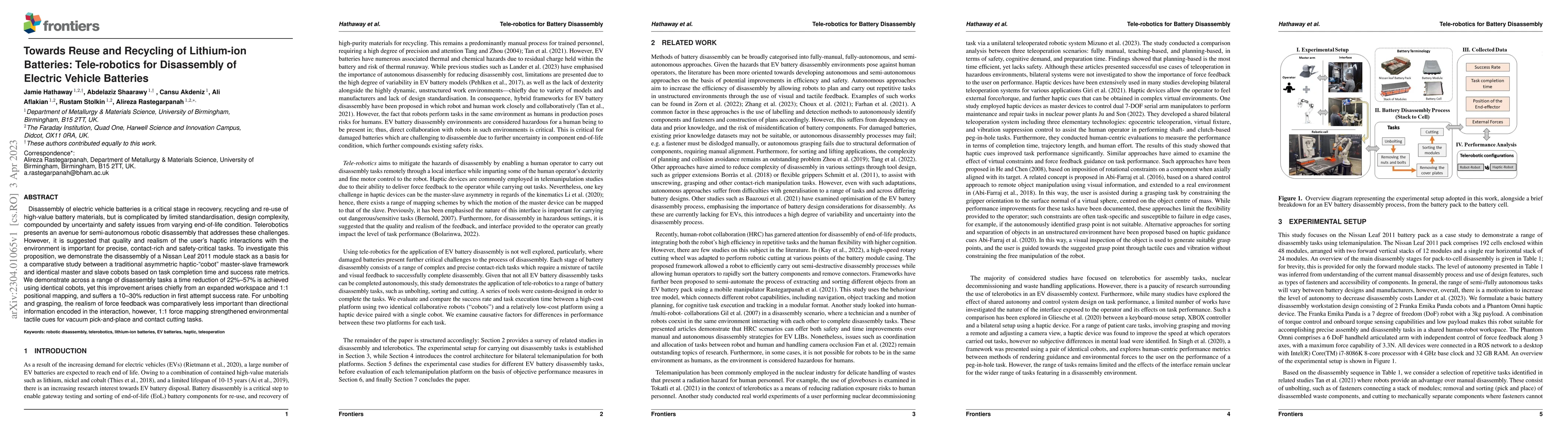 Thumbnail for Towards Reuse and Recycling of Lithium-ion Batteries: Tele-robotics for
  Disassembly of Electric Vehicle Batteries