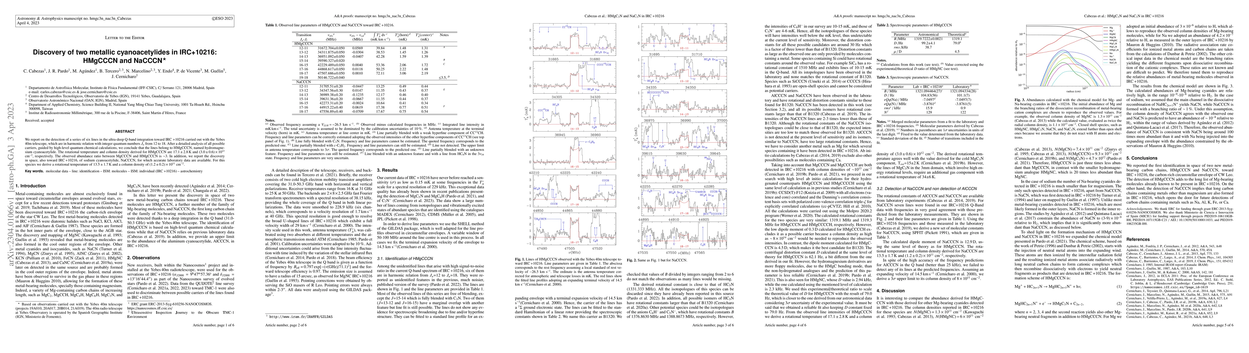 Thumbnail for Discovery of two metallic cyanoacetylides in IRC+10216: HMgCCCN and
  NaCCCN
