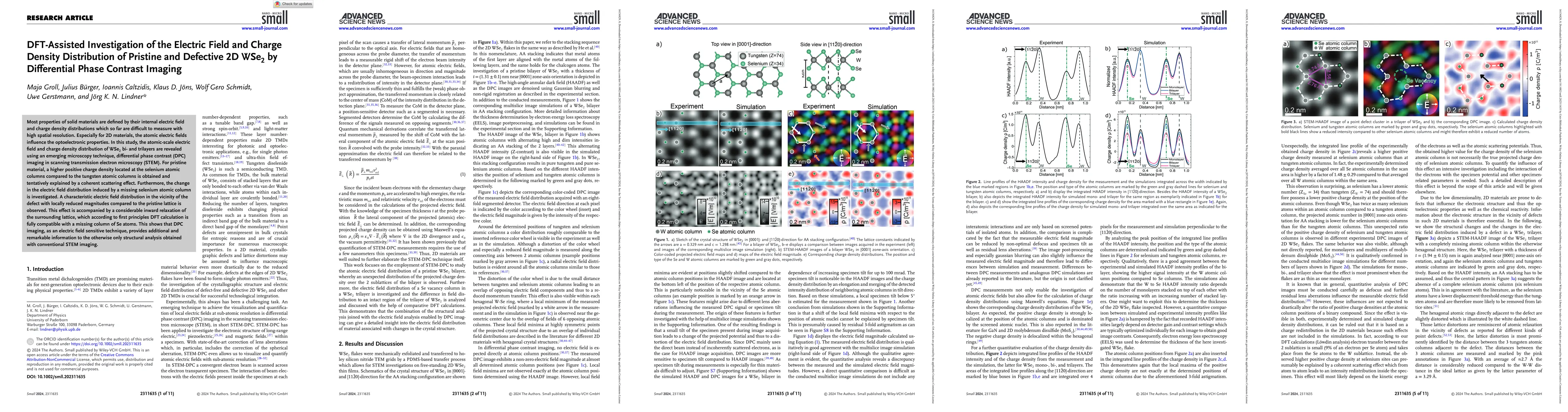 Thumbnail for DFT-Assisted Investigation of the Electric Field and Charge Density
  Distribution of Pristine and Defective 2D WSe$_2$ by Differential Phase
  Contrast Imaging