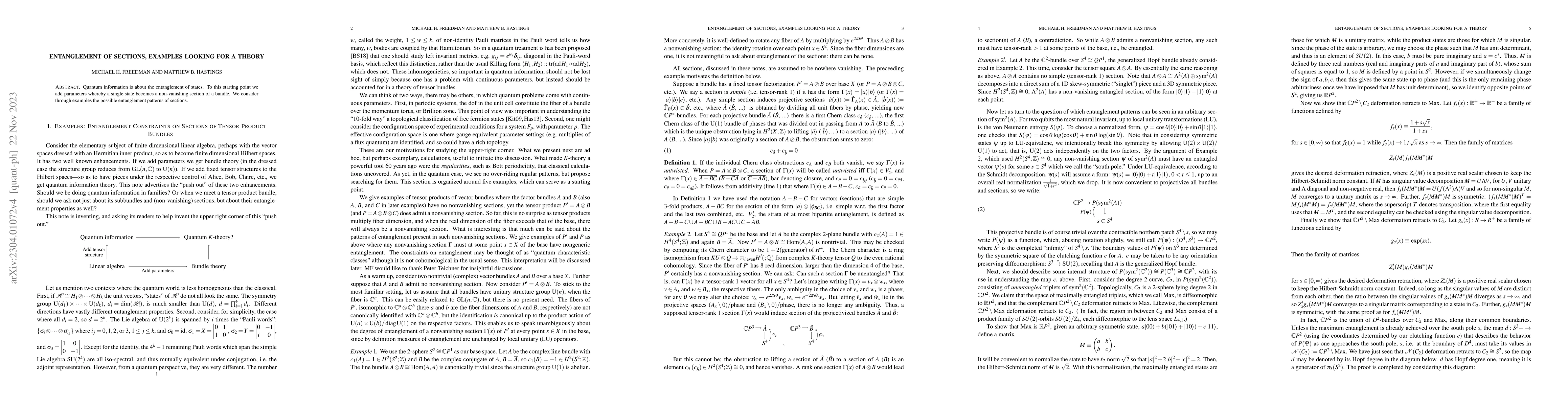 Thumbnail for Entanglement of Sections, Examples Looking for a Theory
