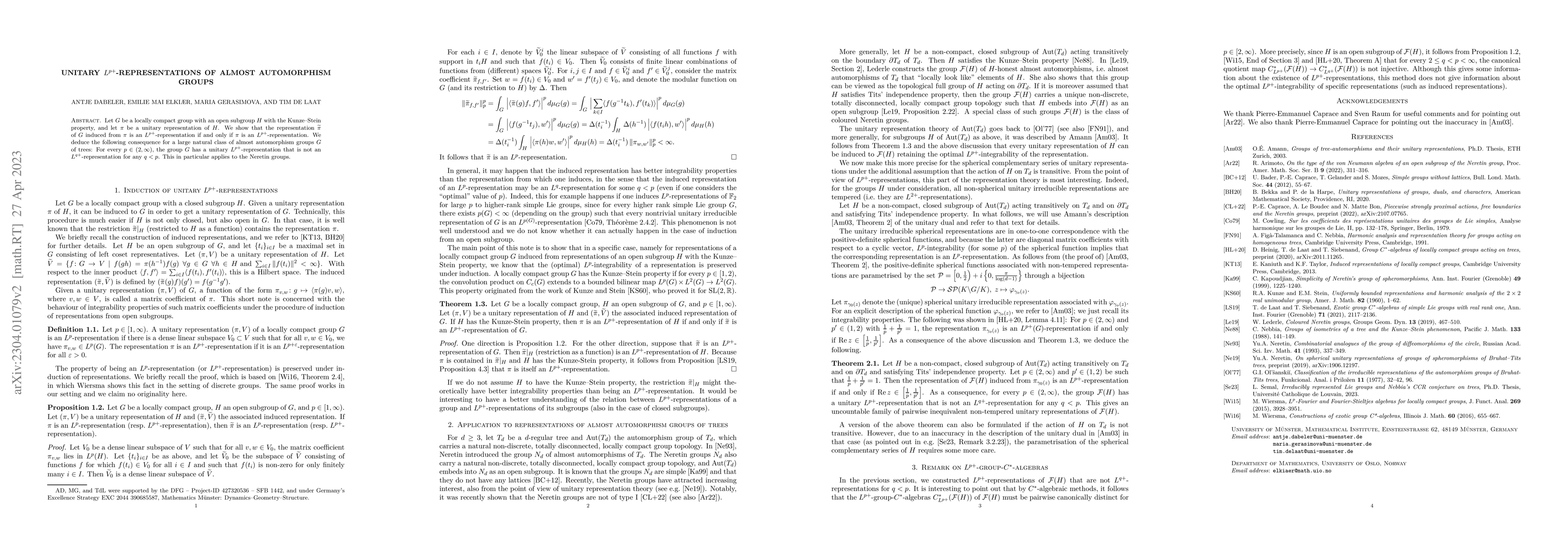 Thumbnail for Unitary $L^{p+}$-representations of almost automorphism groups