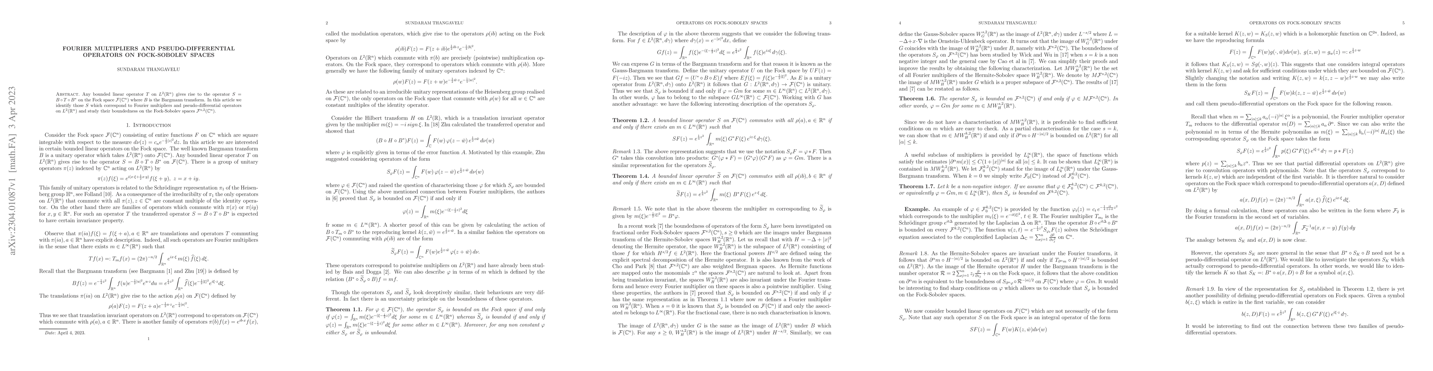 Thumbnail for Fourier multipliers and pseudo-differential operators on Fock-Sobolev
  spaces