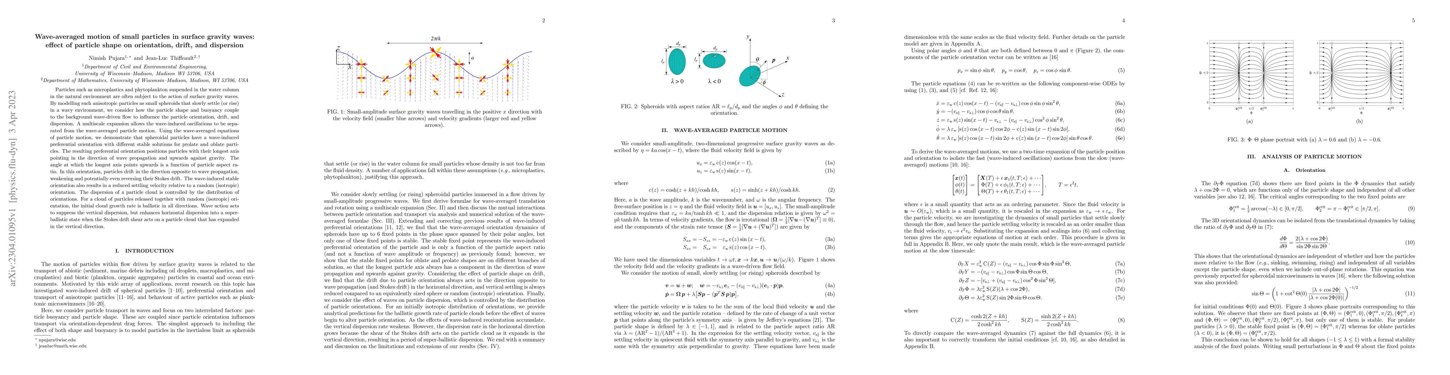Thumbnail for Wave-averaged motion of small particles in surface gravity waves: effect
  of particle shape on orientation, drift, and dispersion