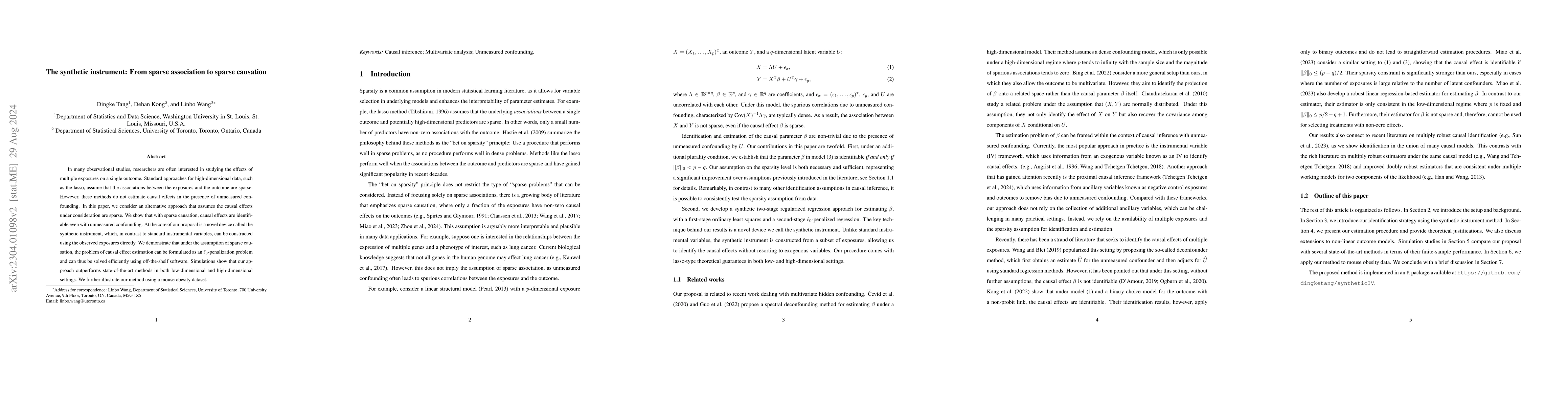 Thumbnail for The synthetic instrument: From sparse association to sparse causation