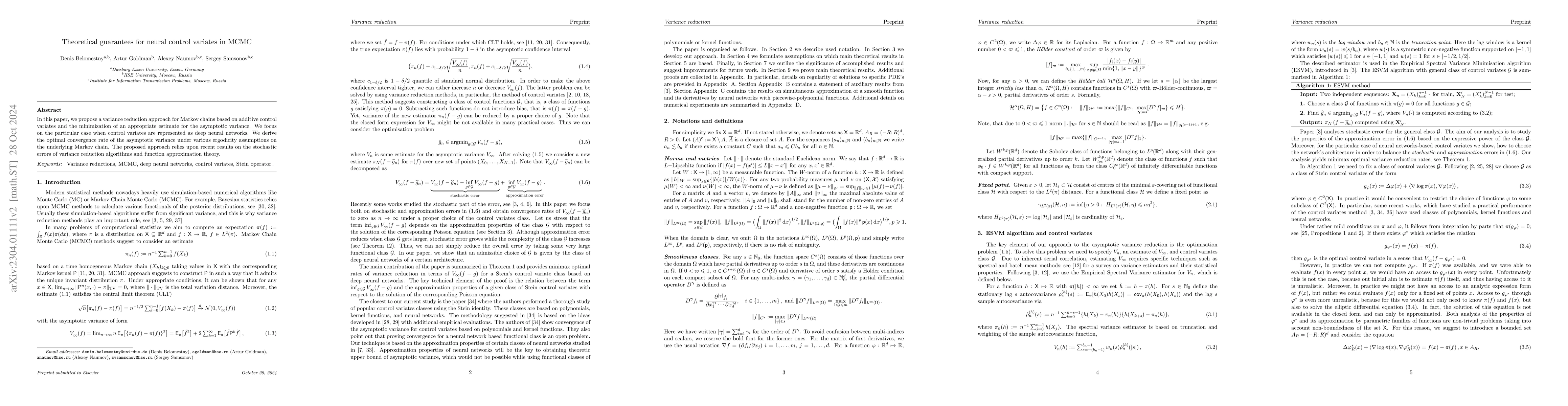 Thumbnail for Theoretical guarantees for neural control variates in MCMC