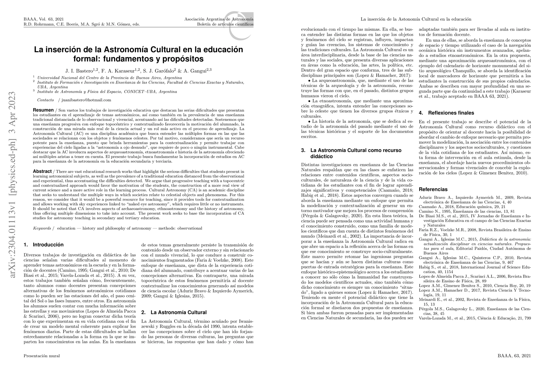 Thumbnail for La inserci\'on de la Astronom\'ia Cultural en la educaci\'on formal:
  fundamentos y prop\'ositos