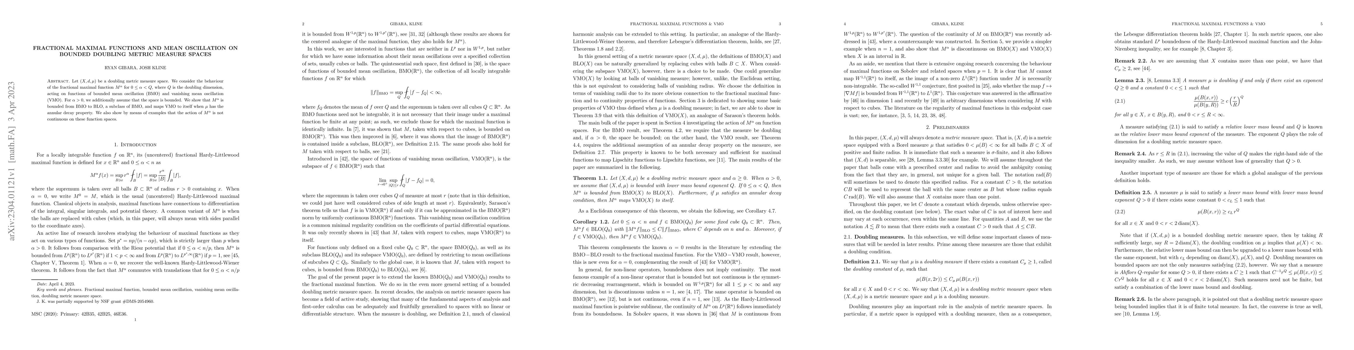 Thumbnail for Fractional maximal functions and mean oscillation on bounded doubling
  metric measure spaces